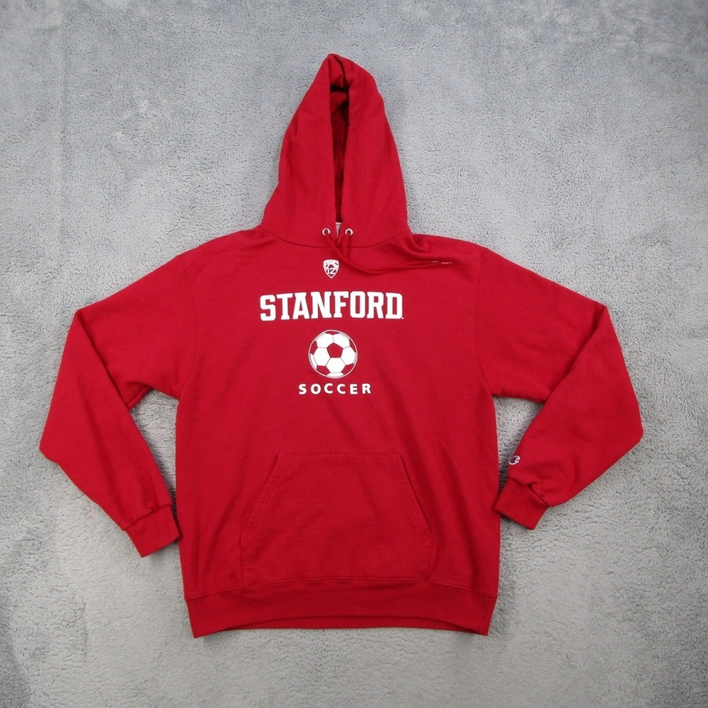Champion Stanford Soccer Hoodie Mens Medium Red Pac-12 Pullover Sweatshirt